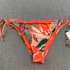 Vitamin A Swimwear Side Tie Bikini Swimsuit Bottom Large Coral Floral Orange NWT
